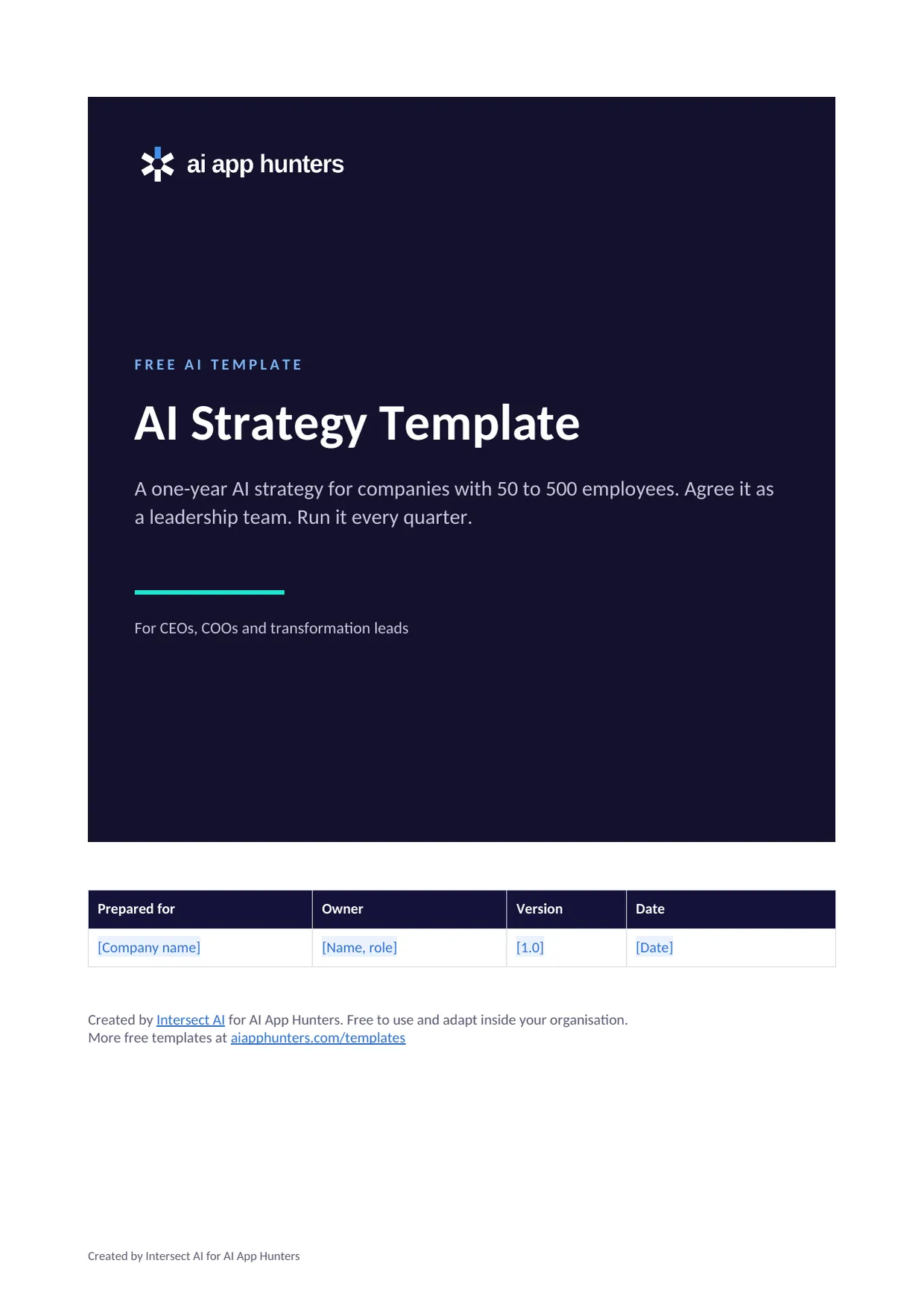 AI Strategy Template (50 to 500 employees), preview 1 of 5