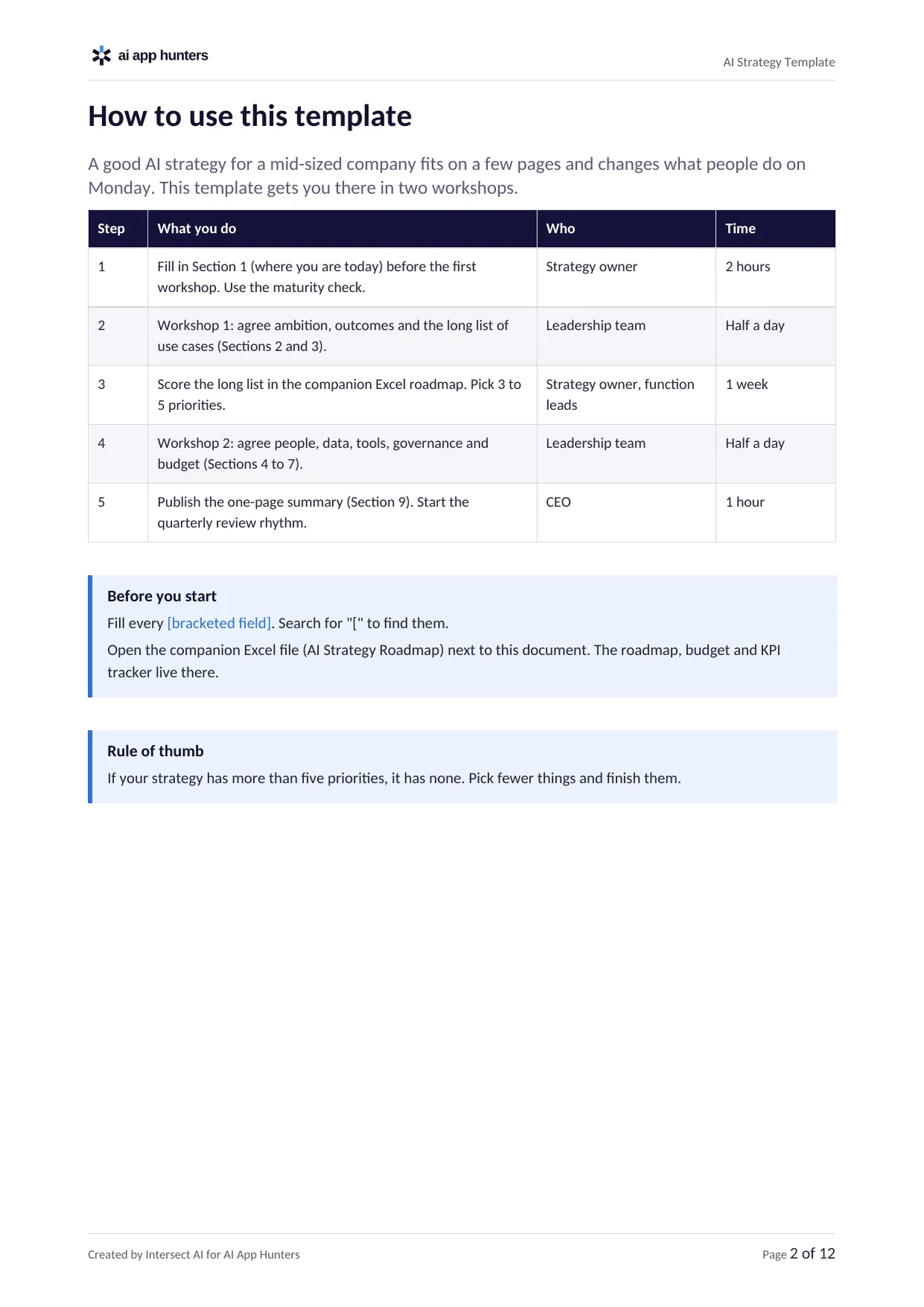 AI Strategy Template (50 to 500 employees), preview 2 of 5