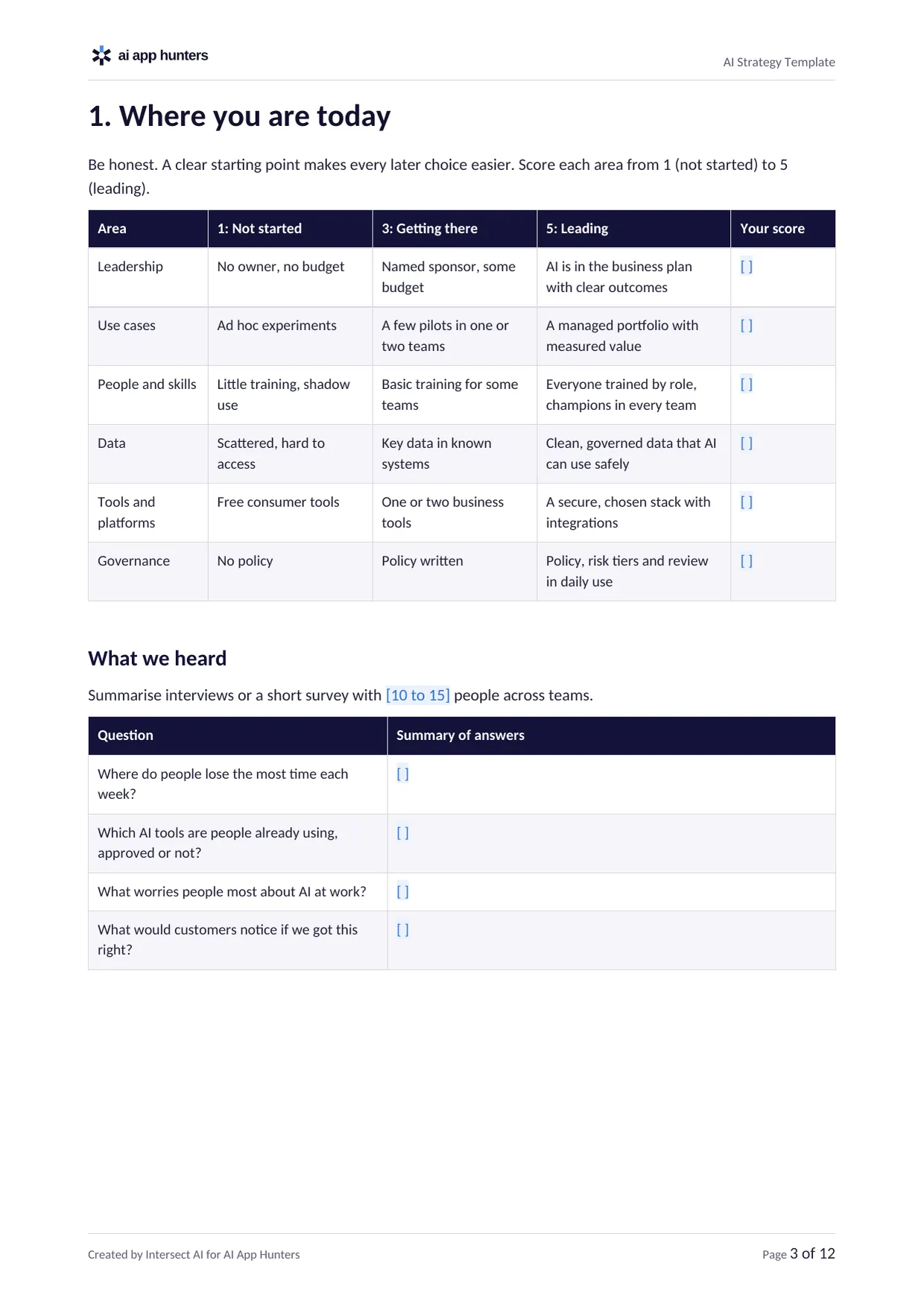 AI Strategy Template (50 to 500 employees), preview 3 of 5