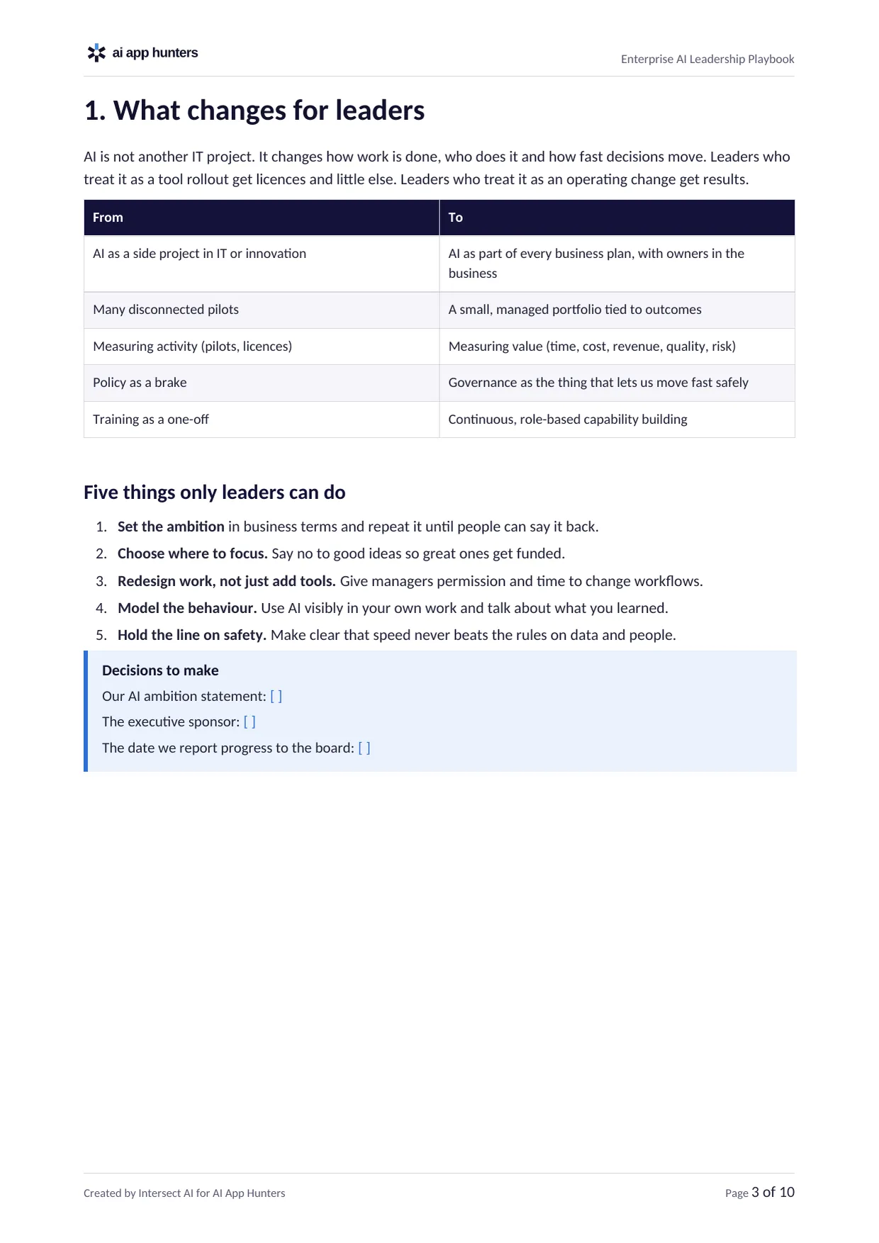 Enterprise AI Leadership Playbook, preview 3 of 5